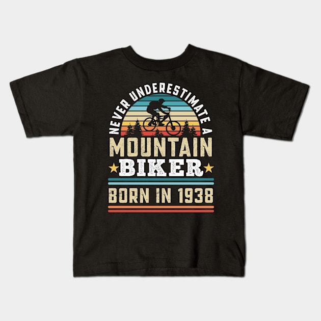 Mountain Biker born 1938 90th Birthday Gift MTB Kids T-Shirt by qwertydesigns